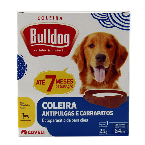 Coleira Bulldog Antipulgas e Carrapatos P/ Cães 64cm - Coveli
