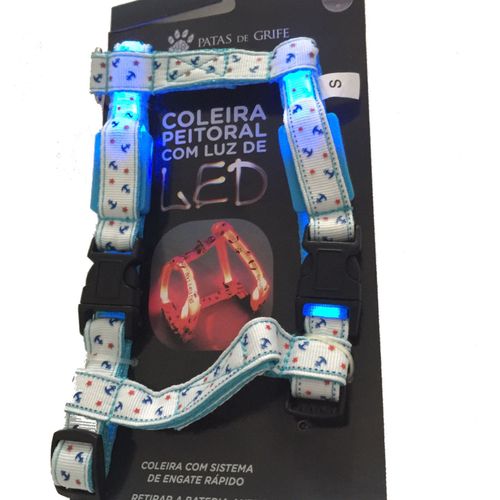 Coleira Peitoral Patas de Grife com LED - Azul