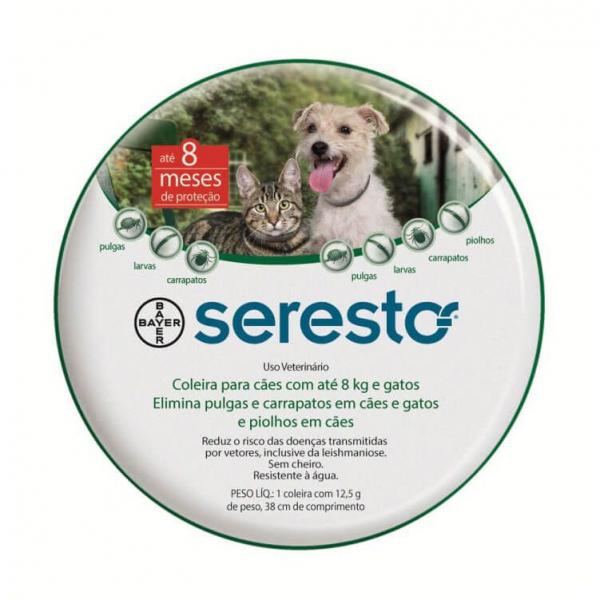 Coleira Seresto Antipulgas e Carrapatos Bayer para Cães e Gatos Até 8Kg