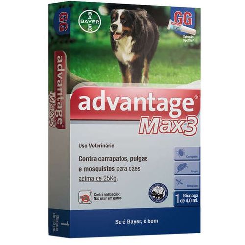 Combo Advantage Max3 4ml para Cães Acima de 25 Kg 3 Pipetas