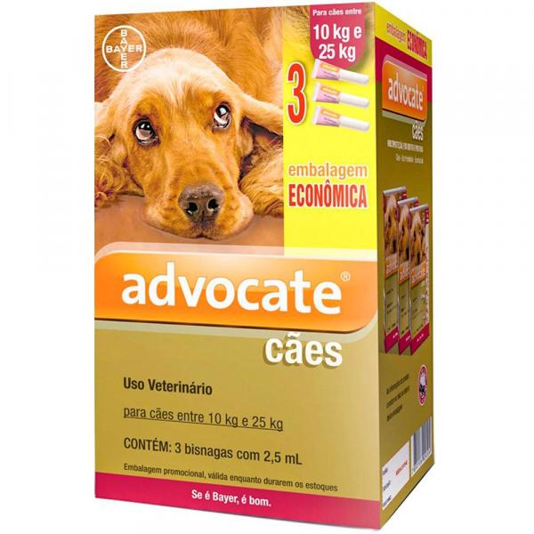 Combo Antiparasitário Advocate para Cães 10 a 25kg com 3 Pipetas (2,5 Ml) - Bayer
