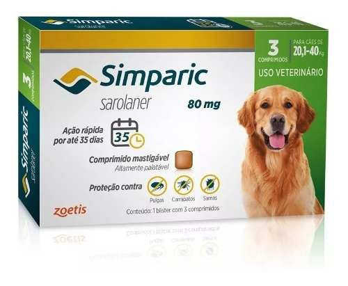 Combo Antipulga Simparic 80 Mg 20 a 40 Kg 3 Comprimidos - Zoetis