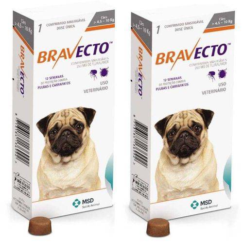 Tudo sobre 'COMBO Antipulgas e Carrapatos Bravecto para Cães de 4,5 a 10kg - 2 Comprimidos- MSD'