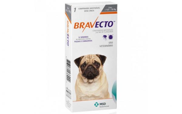 COMBO Antipulgas e Carrapatos Bravecto para Cães de 4,5 a 10kg - 2 Comprimidos- MSD