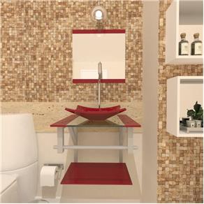 Combo 2 em 1 Gabinete de Vidro 40cm para Banheiro Quadrado Armênia + Torneira Algarve - Vermelho Cereja