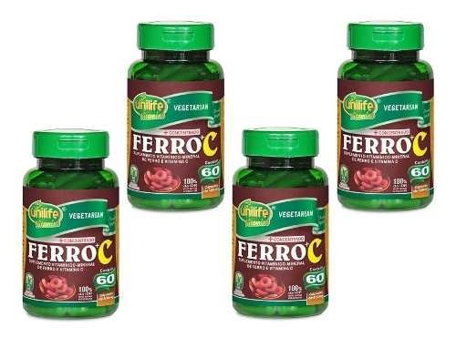 Combo Ferro + Vitamina C Unilife 4 Frascos X 60 Cáps Cada (Natural)