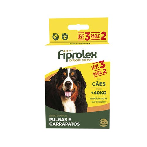 Combo Fiprolex Cães Acima de 40kg 3 Pipetas Ceva Anti-pulgas e