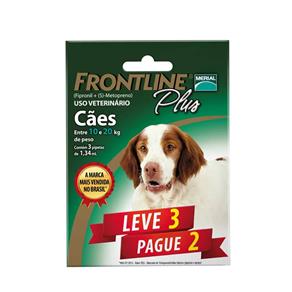 Combo Frontline Plus Cães 10 a 20kg Merial 3 Pipetas