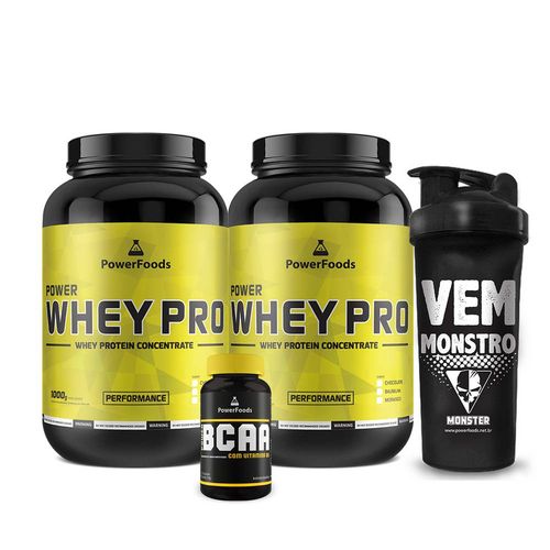 Combo Hipertrofia Pro - Power Whey Pro X2 + Power Bcaa + Coqueteleira Preta Baunilha