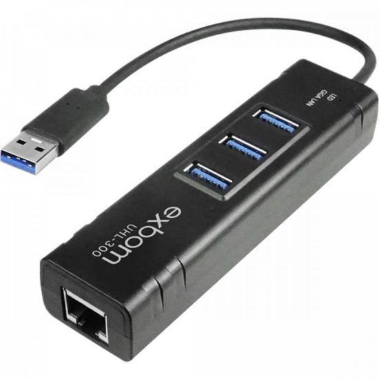 Combo HUB USB/LAN 3.0 UHL-300 Preto EXBOM