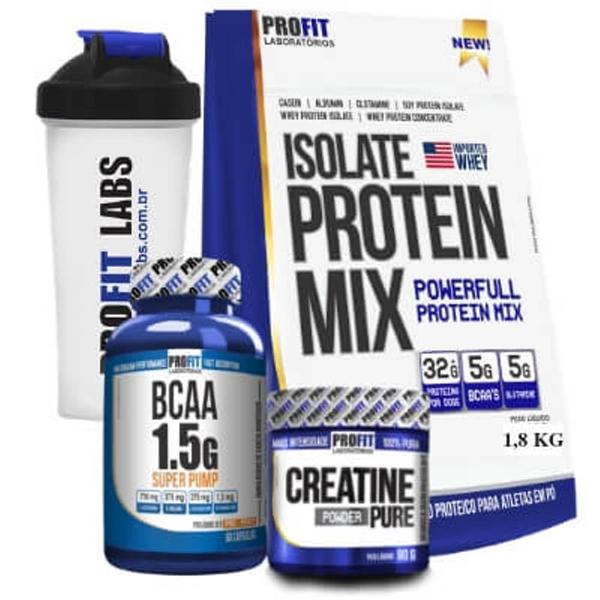 Combo Isolate Protein Mix 1800g Crea Bcaa e Coqueteleira Profit