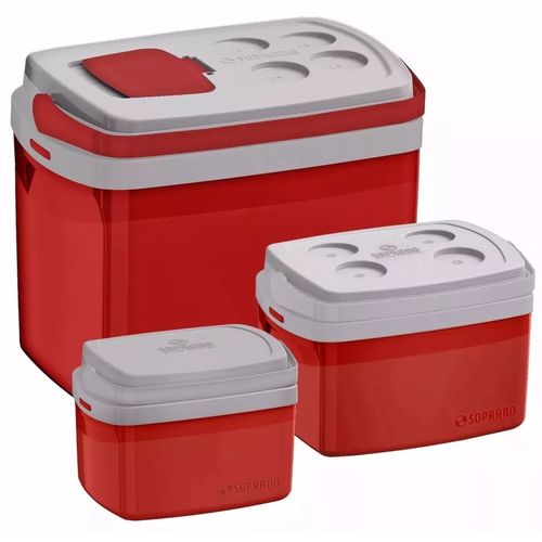 Combo Kit 3 Caixas Térmicas - 32, 12 e 5 Litros Vermelha Soprano