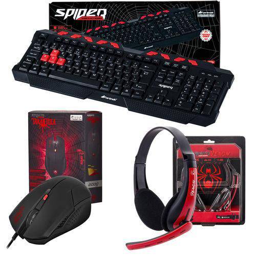 Tudo sobre 'Combo Kit Gamer Spider Teclado Gk-704bk + Mouse Spider Tarantula Om-702 + Headset Venom Shs701 Fortr'