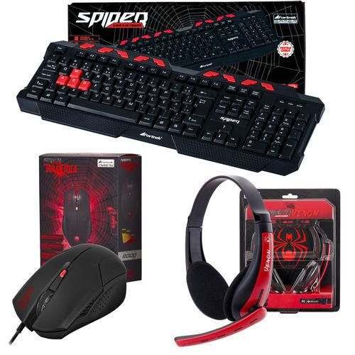 Combo Kit Gamer Spider Teclado Gk-704bk + Mouse Spider Tarantula Om-702 + Headset Venom Shs701 Fortr