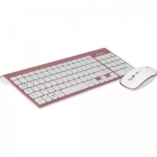 Combo Kit Teclado + Mouse S/ Fio Wireless Pink/Branco C3TECH