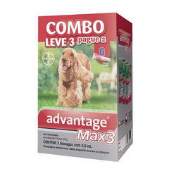 Combo Leve 3 Pague 2 - Advantage Max 3 Cães - 10 a 25 Kg - (2,5ml) - Bayer