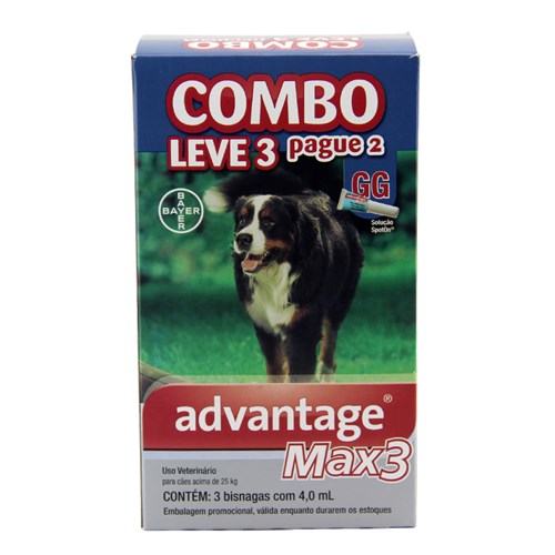 COMBO MAX 3 Pulgas e Carrapatos Cães Acima de 25kg Bayer