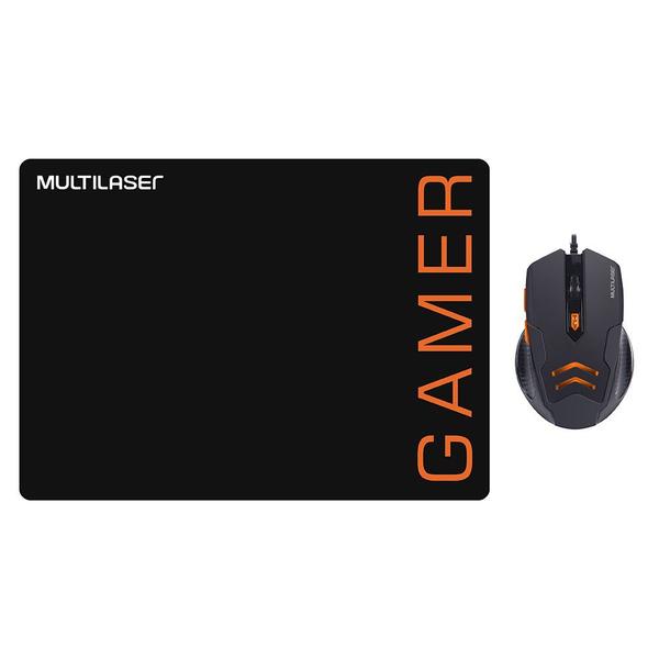 Combo Mouse e Mousepad Gamer Multilaser MO274 Preto/Laranja
