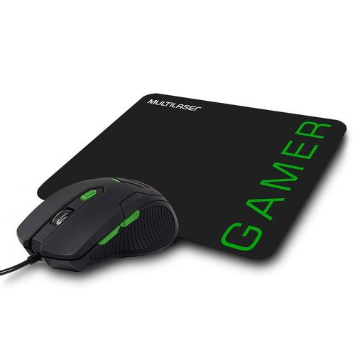 Combo Mouse e Mousepad Multilaser Gamer Verde Mo273
