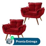 Combo 2 Poltronas Decorativas Perola com Pés Madeira Suede Vermelho