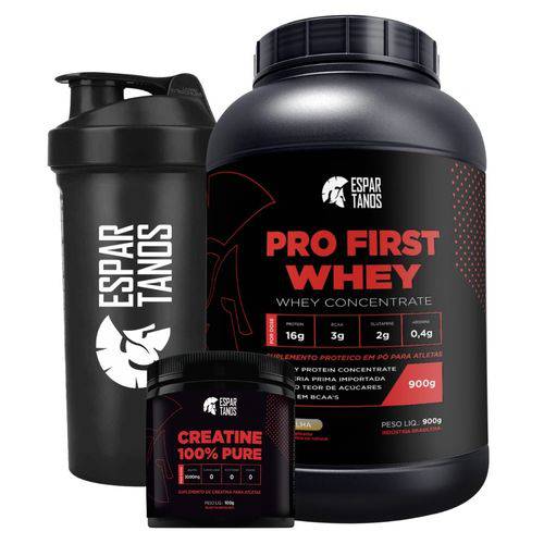 Tudo sobre 'Combo Pro First Whey Protein Concentrate + Creatina + Shaker'
