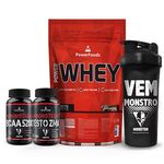 Combo Testo Power - Power Whey + Monster Bcaa + Monster Testo Zma + Coqueteleira Preta - Baunilha