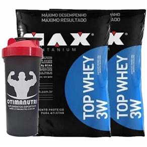 Combo 2 - Top Whey Morango 1800G + Coqueteleira - Max Titanium