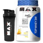 Combo Top Whey 3w 900g Max Titanium Morango + Coqueteleira