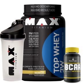 Combo Top Whey 3W + PowerBCAA + Coqueteleira - Morango