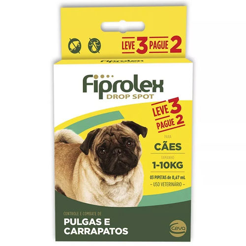 Combo 3un Antipulgas Carrapatos Fiprolex 0,67ml Cães 10kg