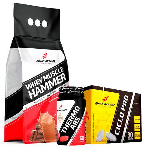 Combo: Whey Muscle Hammer (1,8kg) + Thermo Abdomen (60 Comp) + Ciclo Pro (30 Tabs) - BodyAction