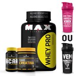 Combo Whey Pro Max Titanium Power Bcaa Power Creatina Coquetel Preta - Mora.