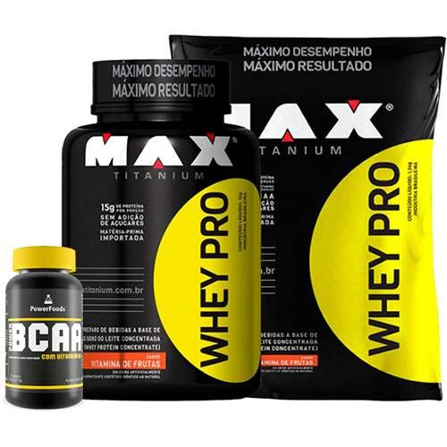 Combo Whey Pro Pote + Refil + PowerBCAA - Vitamina de Frutas