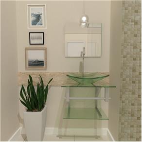 Combo 2 X 1 Gabinete de Vidro 45cm para Banheiro Cuba Quadrada - Escócia + Torneira Algarve - Incolor