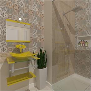 Gabinete de Vidro 45cm para Banheiro Escócia-Amarelo