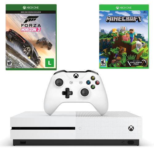 Tudo sobre 'Combo Xbox One S 500GB + Forza Horizon 3 + Minecraft Explorers Pack'