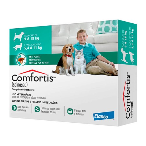 Comfortis Anti Pulgas para Cães de 9 a 18kg e Gatos de 5,4 a 11kg com 1 Comprimido