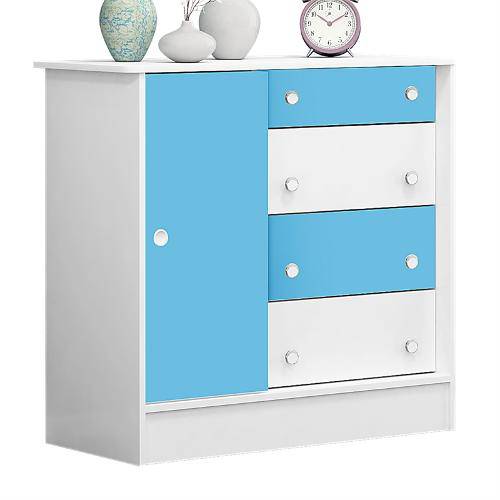 Cômoda Doce Magia - Branco/Branco - Branco/Azul - Qmovi