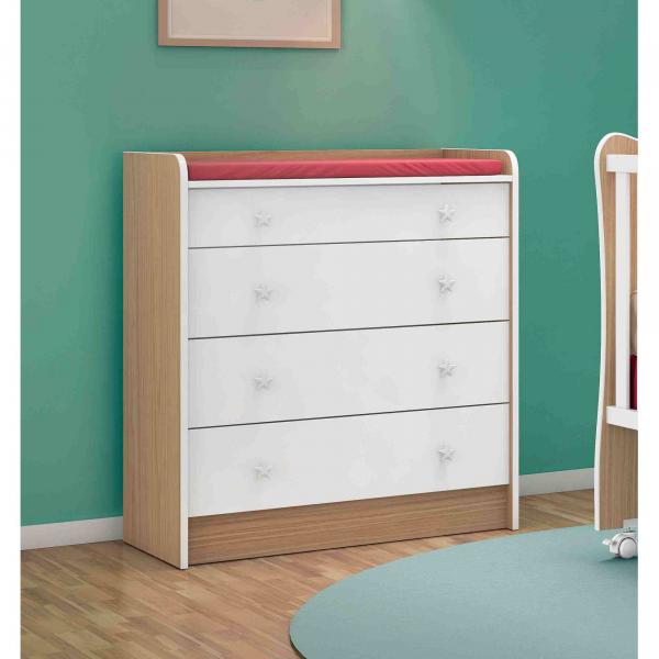 Cômoda Infantil 4 Gavetas com Trocador Doce Sonho - Qmovi