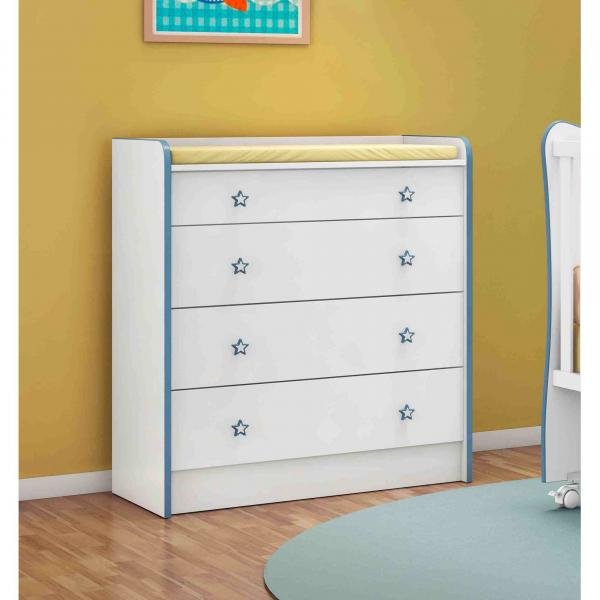 Cômoda Infantil 4 Gavetas com Trocador Doce Sonho - Qmovi
