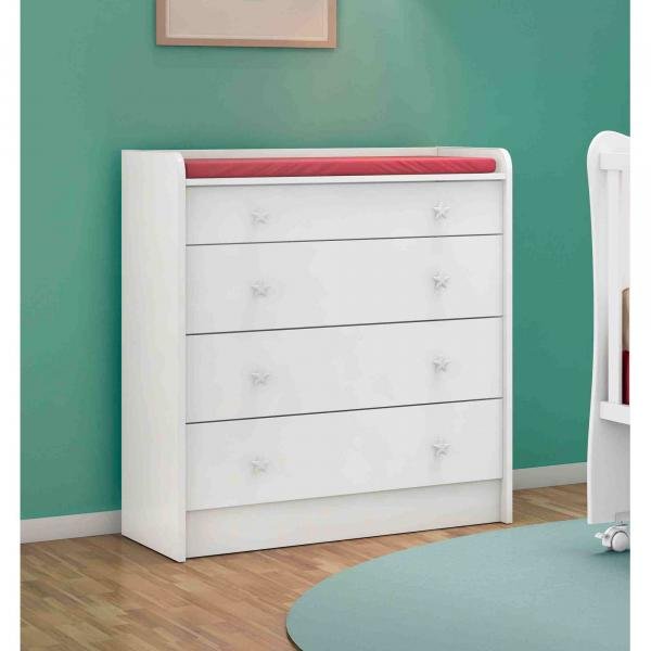 Cômoda Infantil 4 Gavetas com Trocador Doce Sonho - Qmovi
