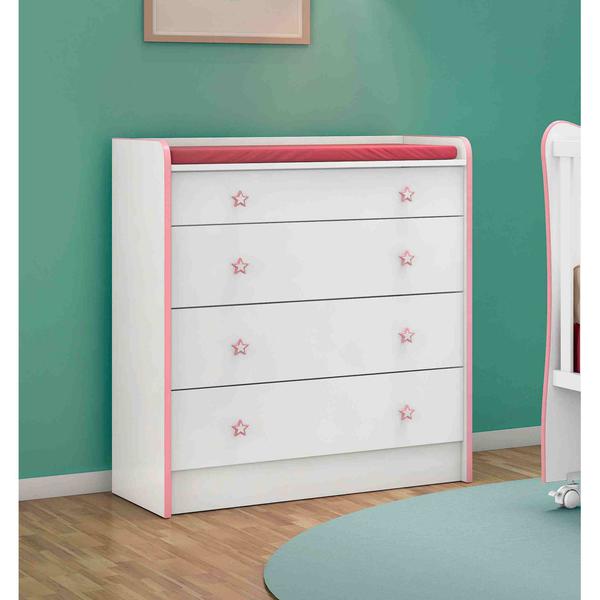 Cômoda Infantil 4 Gavetas com Trocador Doce Sonho - Qmovi