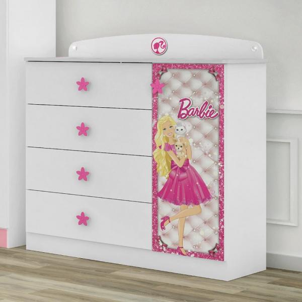 Cômoda Infantil Barbie Star 4 Gavetas e 1 Porta - Pura Magia