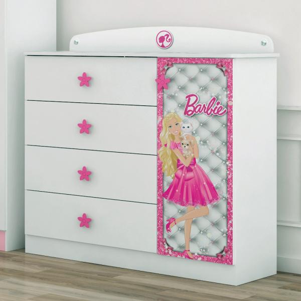 Cômoda Infantil Barbie Star com 1 Porta 4 Gavetas - Pura Magia