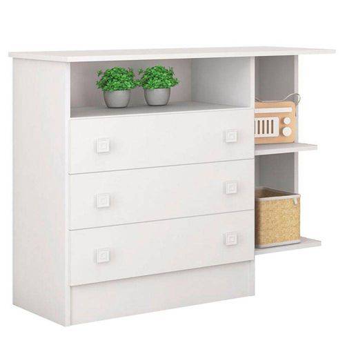 Cômoda Infantil com Nichos Doce Sonho 03 Gavetas Branco Qmovi