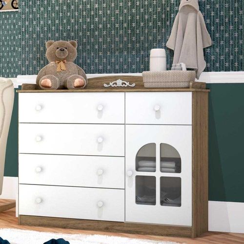 Cômoda Infantil de Mdf 5 Gavetas Henn Provençal - Rústico/branco Fosco