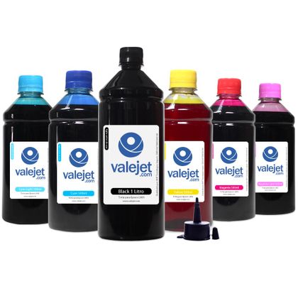 Compatível: Kit 6 Tintas Epson Bulk Ink Black 1 Litro Coloridas 500ml Valejet Kit 6 Tintas para Epson Bulk Ink Black 1 Litro Coloridas 500ml Valejet
