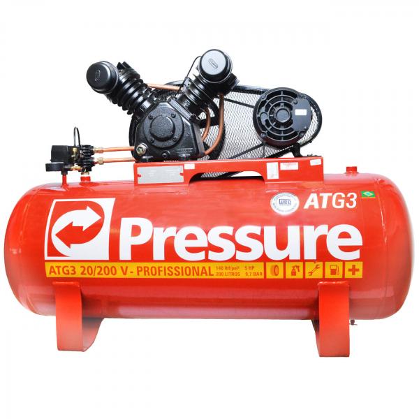 Compressor de Ar 200 Litros 20 Pés Pressure Atg3 20/200 V 220/380V Trifásica