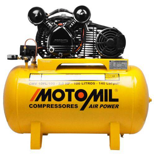 Compressor de Ar 10 Pés 2HP 100L Monofásico Motomil