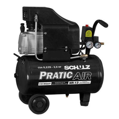 Compressor de Ar 8,2 Pés 25 Litros Pratic Air Monofásico 127v - Schulz